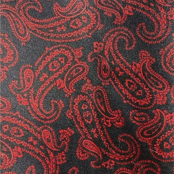 Red navy vintage silk paisley fringe scarf Italy 23.5” x 50”-Codes label lux - Picture 10 of 13